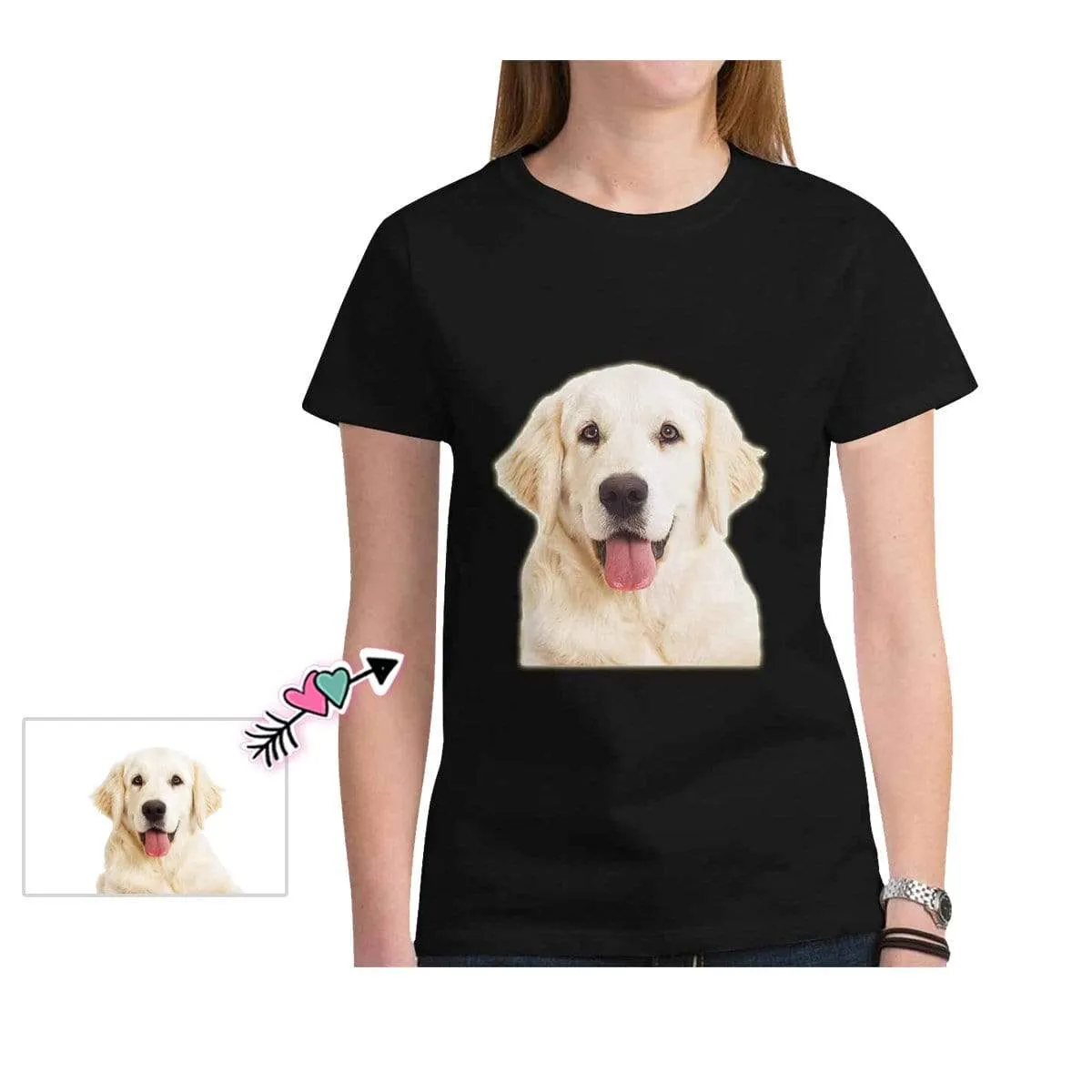 Custom Dog Face Tee Black Classic Women's All Over Print T-shirt Your Dog on A Shirt for Her