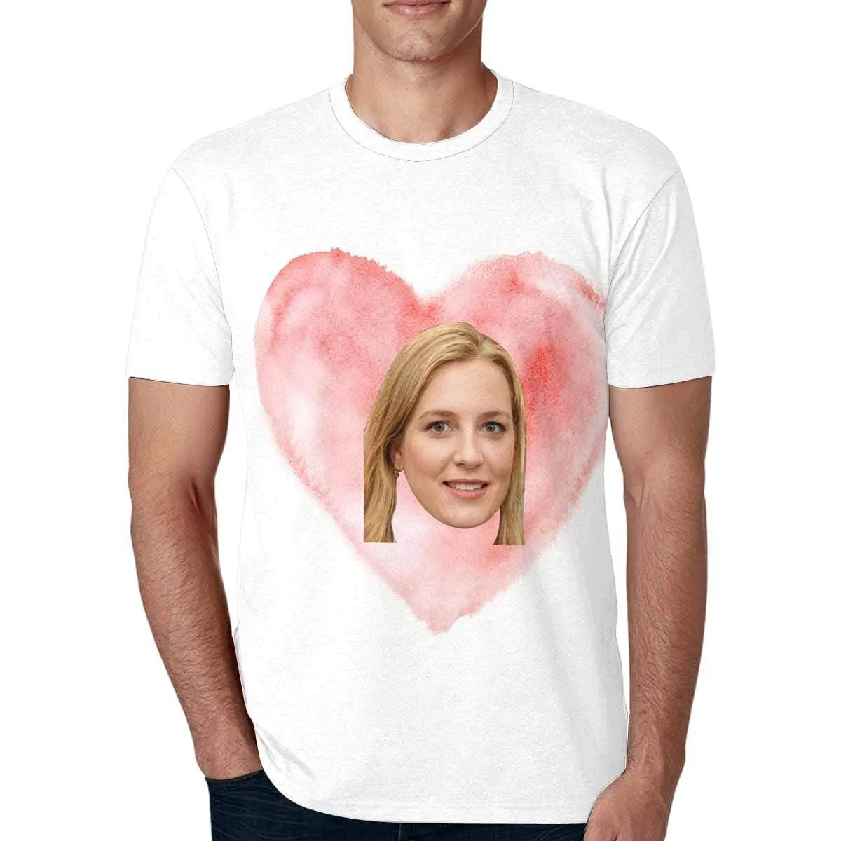 Custom Face on Shirt Pink Love Heart Classic Design Men's All Over Print T-shirt with My Face for Him