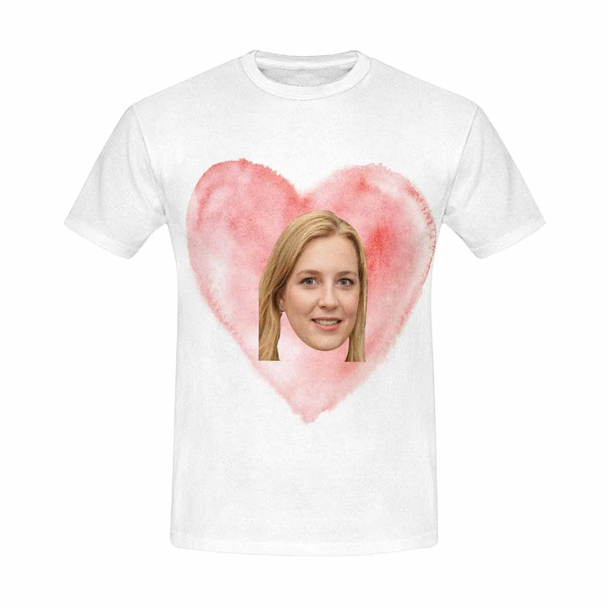 Custom Face on Shirt Pink Love Heart Classic Design Men's All Over Print T-shirt with My Face for Him