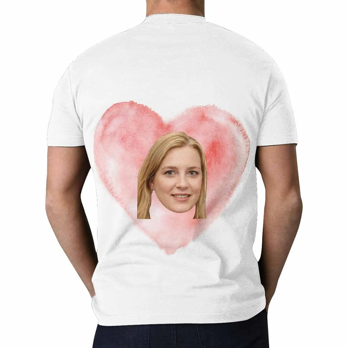 Custom Face on Shirt Pink Love Heart Classic Design Men's All Over Print T-shirt with My Face for Him