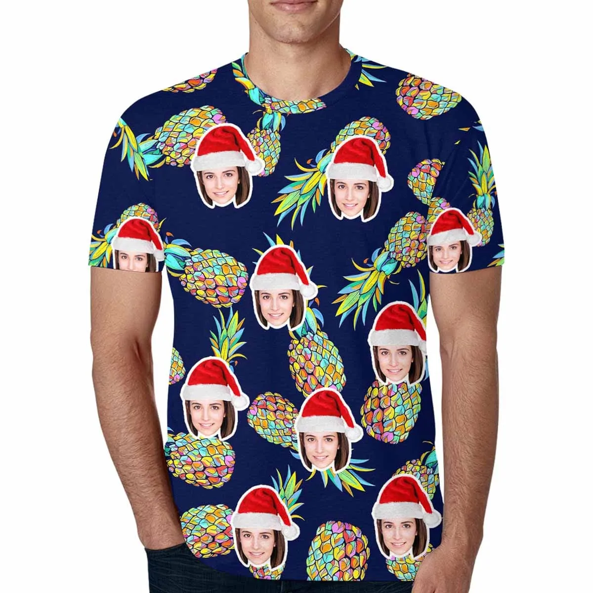 Custom Face Pineapple Shirt Personalized Men's All Over Print T-shirt Graphic Design Tee