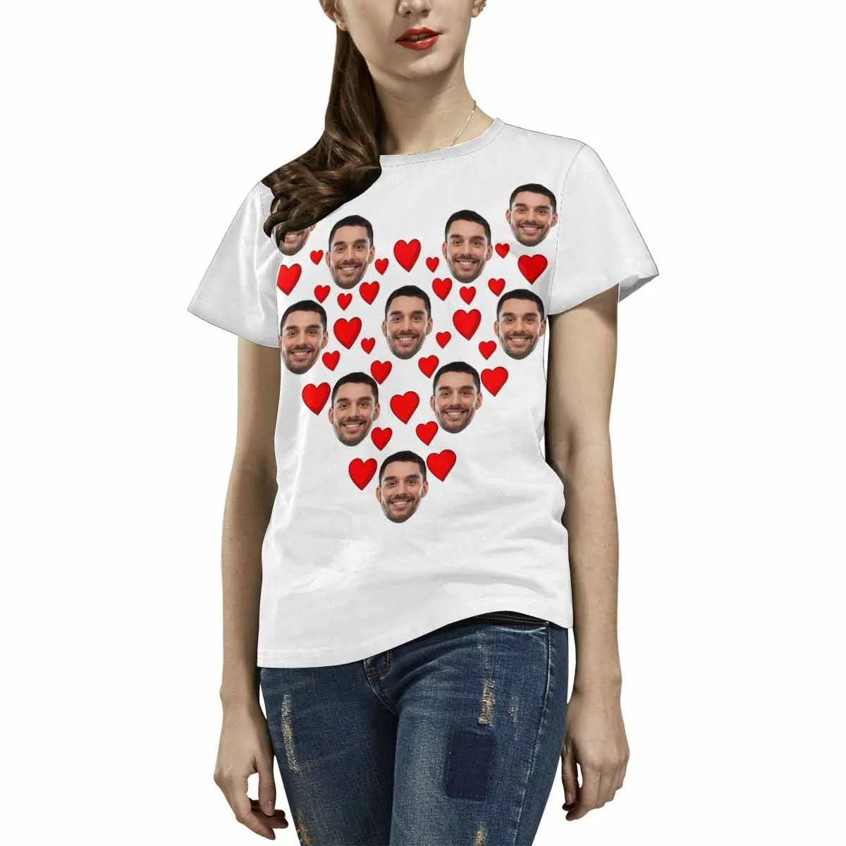 Custom Face Shirts Love Triangle Women's All Over Print T-shirt Design Tee with Picture For Girlfriend