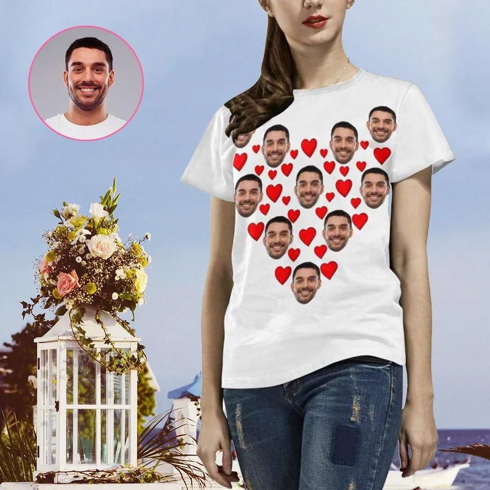 Custom Face Shirts Love Triangle Women's All Over Print T-shirt Design Tee with Picture For Girlfriend
