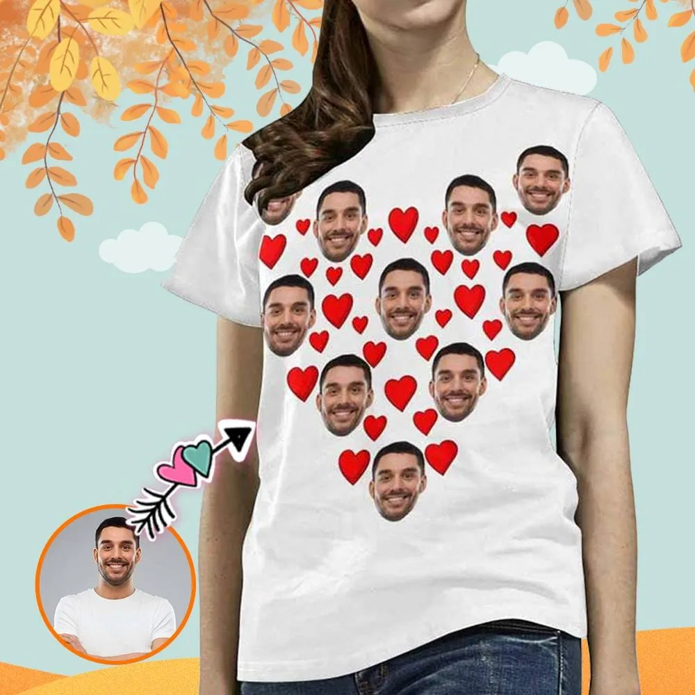 Custom Face Shirts Love Triangle Women's All Over Print T-shirt Design Tee with Picture For Girlfriend