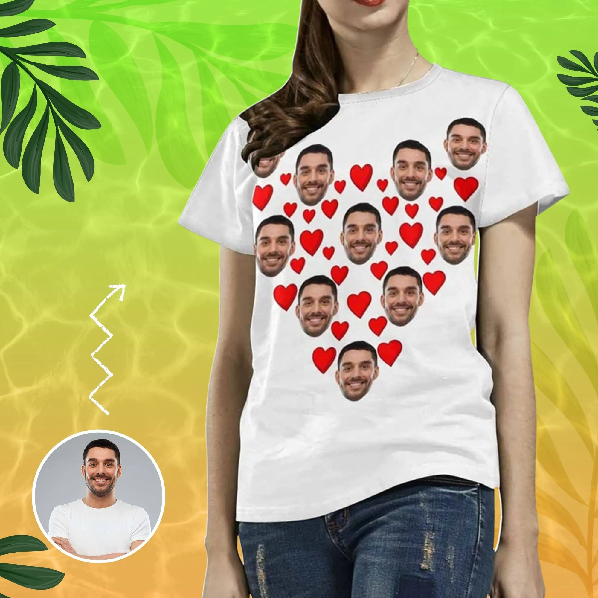 Custom Face Shirts Love Triangle Women's All Over Print T-shirt Design Tee with Picture For Girlfriend