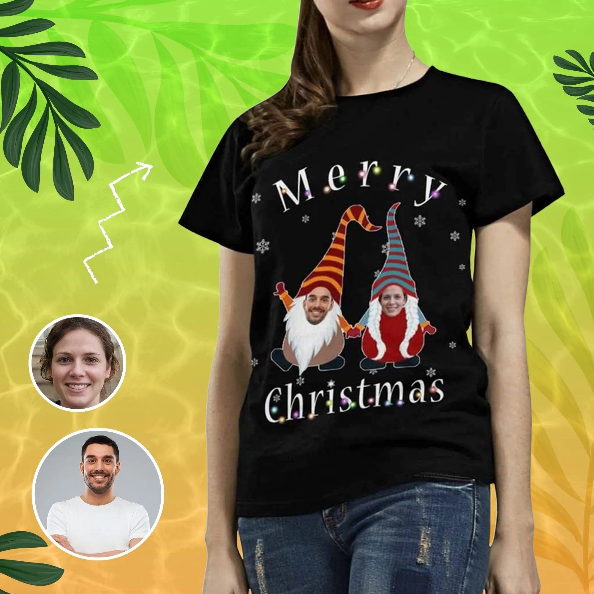 Custom Face Tee Christmas Couple Women's All Over Print T-shirt Your Face on A Shirt