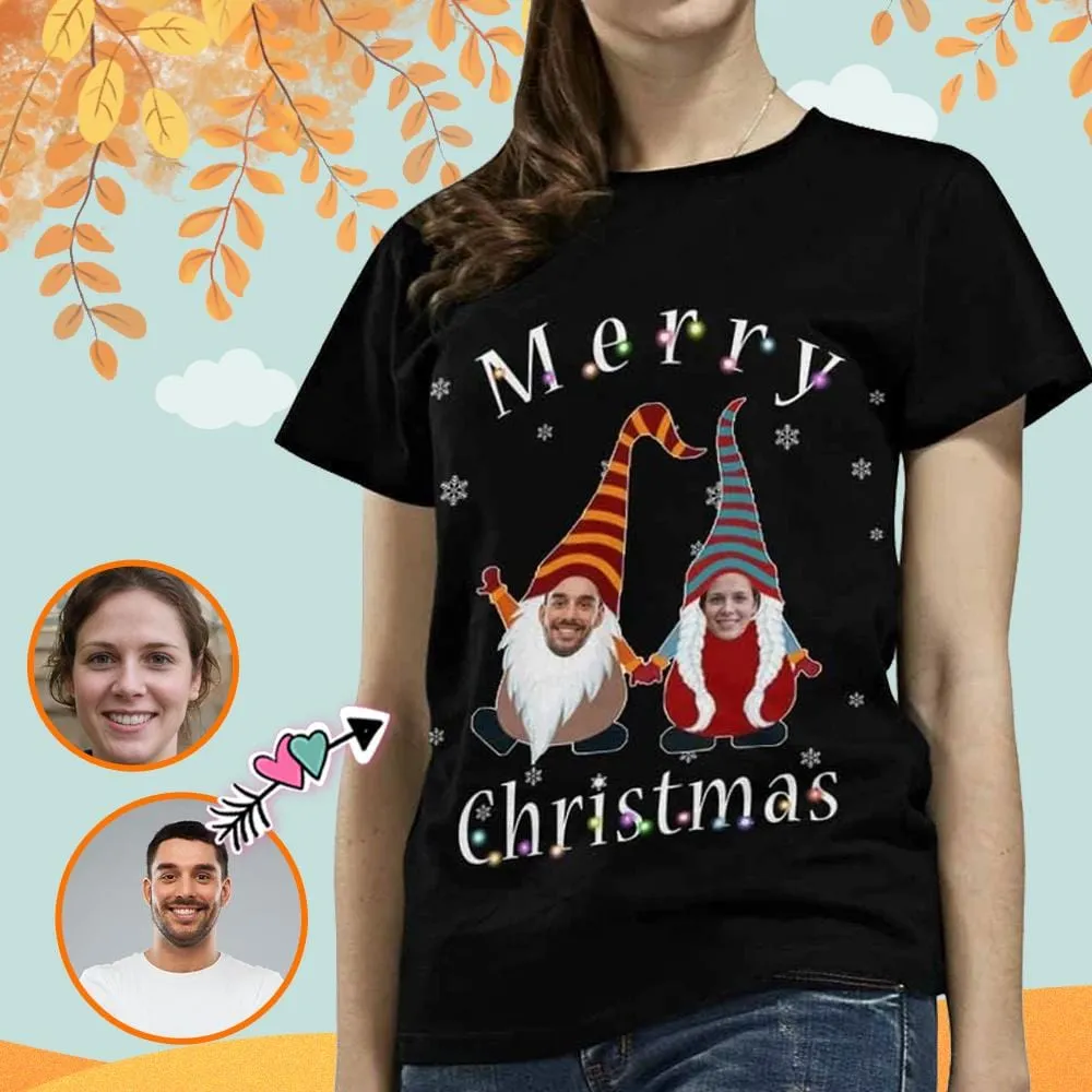 Custom Face Tee Christmas Couple Women's All Over Print T-shirt Your Face on A Shirt