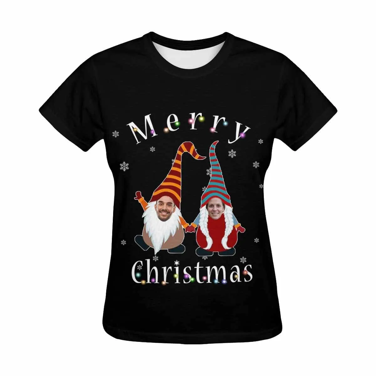 Custom Face Tee Christmas Couple Women's All Over Print T-shirt Your Face on A Shirt