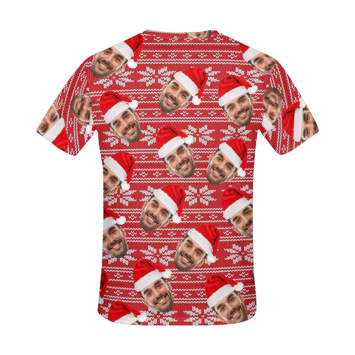 Custom Face Tee Red Background Christmas Hat Women's All Over Print T-shirt Design Your Own Shirts Gift for Christmas