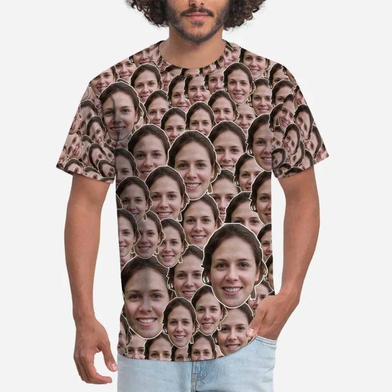 Custom Face Tee Simple Fashion Seamless Men's All Over Print T-shirt Unique Gift for Him