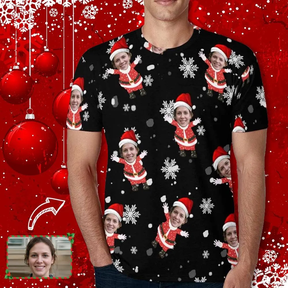 Custom Face Tee Snowflake Personalized Men's All Over Print T-shirt Put Your Face on A Shirt