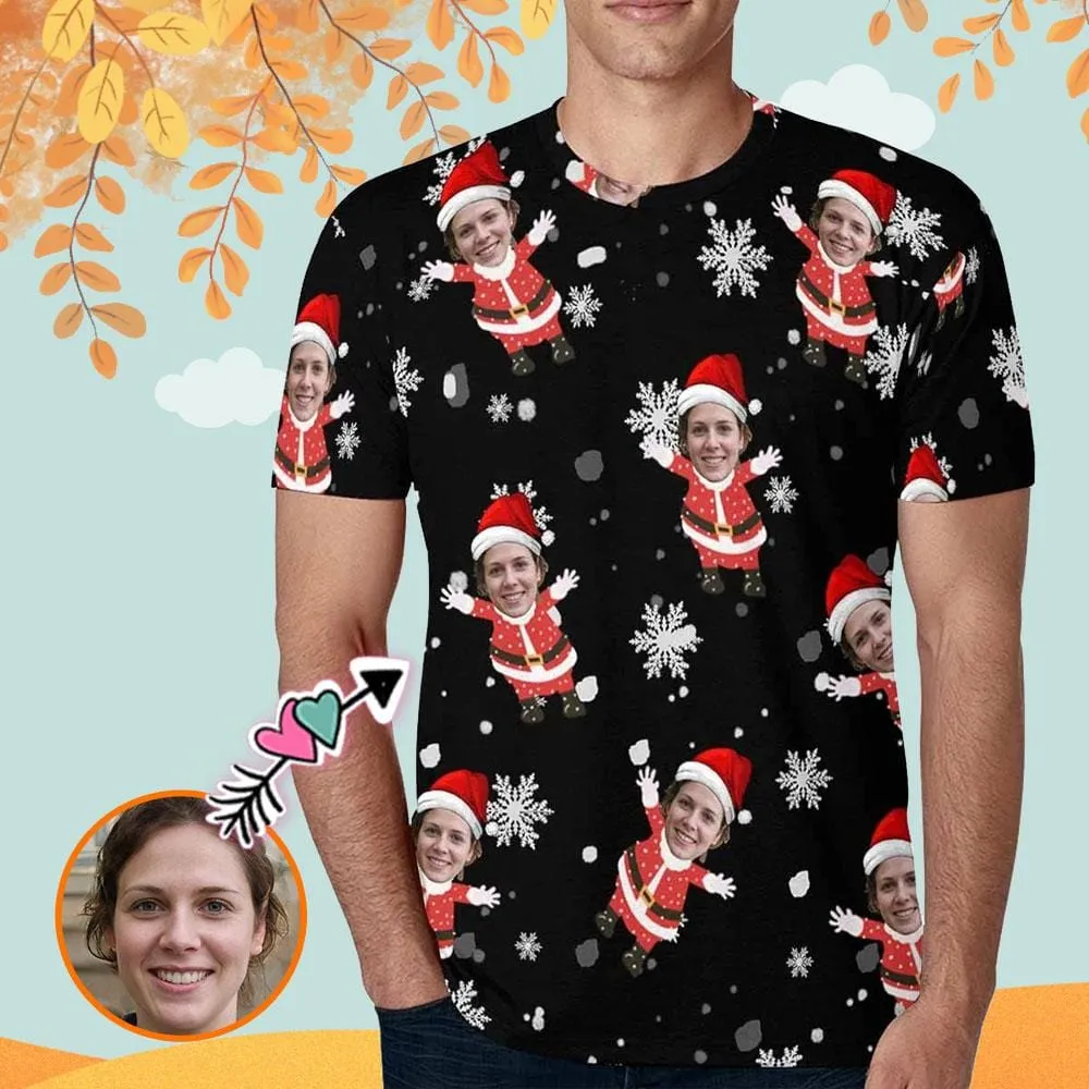 Custom Face Tee Snowflake Personalized Men's All Over Print T-shirt Put Your Face on A Shirt