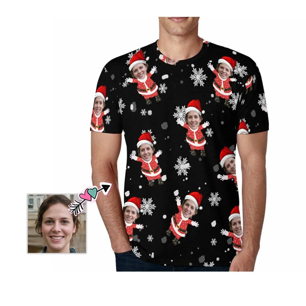 Custom Face Tee Snowflake Personalized Men's All Over Print T-shirt Put Your Face on A Shirt