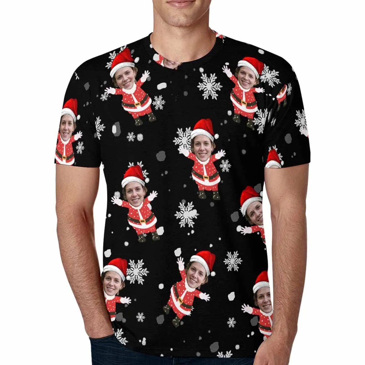 Custom Face Tee Snowflake Personalized Men's All Over Print T-shirt Put Your Face on A Shirt