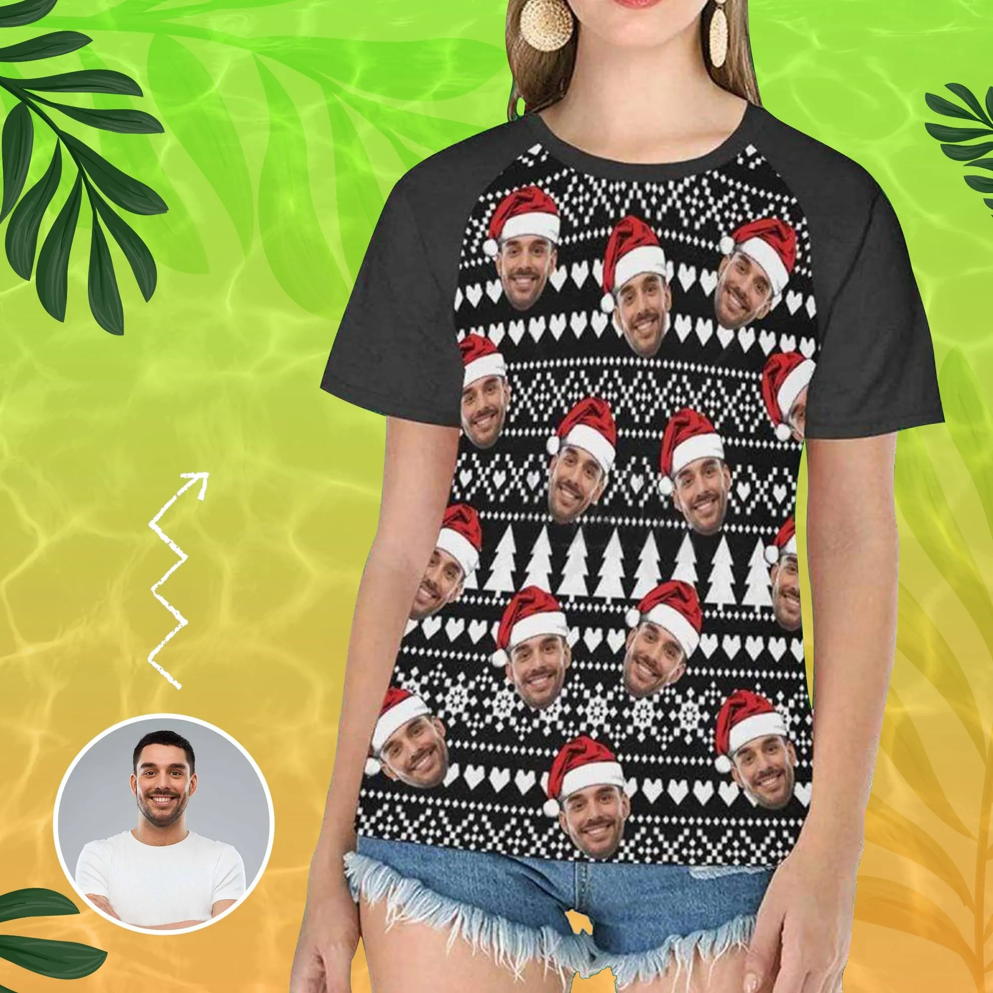 Custom Face Tee Tree Love Hat Women's All Over Print T-shirt Design Your Own Shirts Gift for Christmas