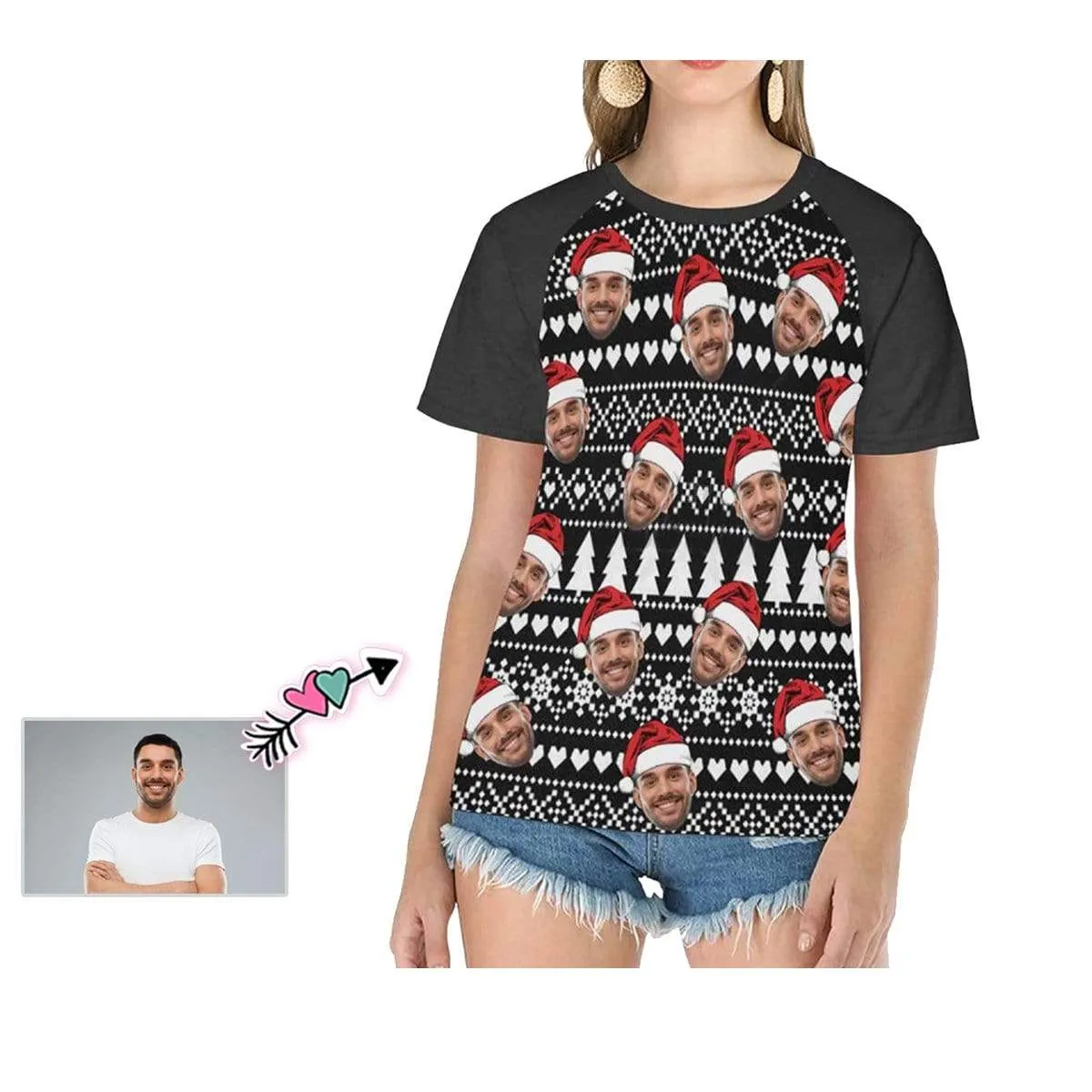 Custom Face Tee Tree Love Hat Women's All Over Print T-shirt Design Your Own Shirts Gift for Christmas