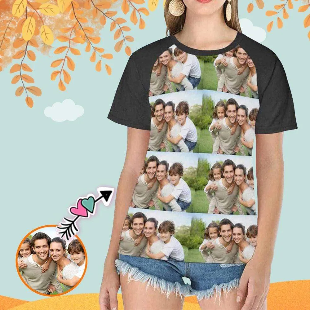 Custom Family Photo Tee Simple Women's All Over Print T-Shirt Design Shirts with Personalized Pictures