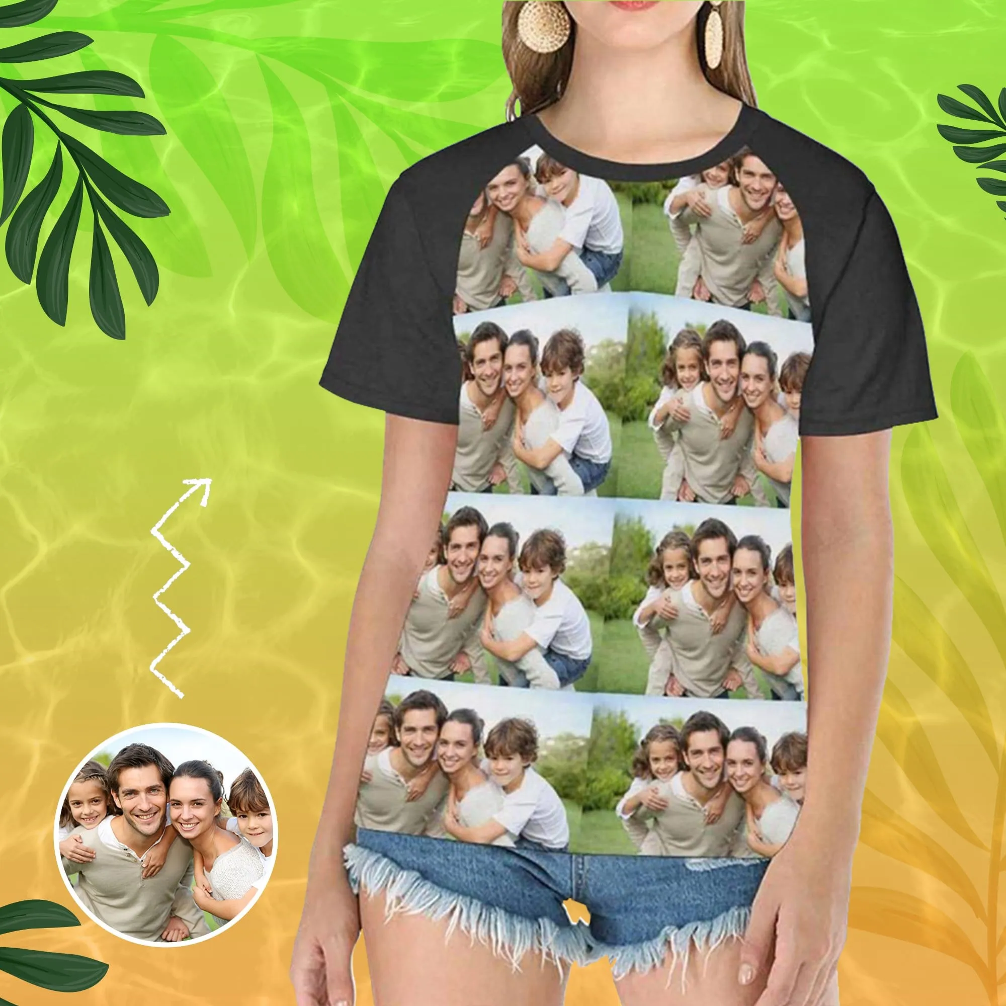Custom Family Photo Tee Simple Women's All Over Print T-Shirt Design Shirts with Personalized Pictures