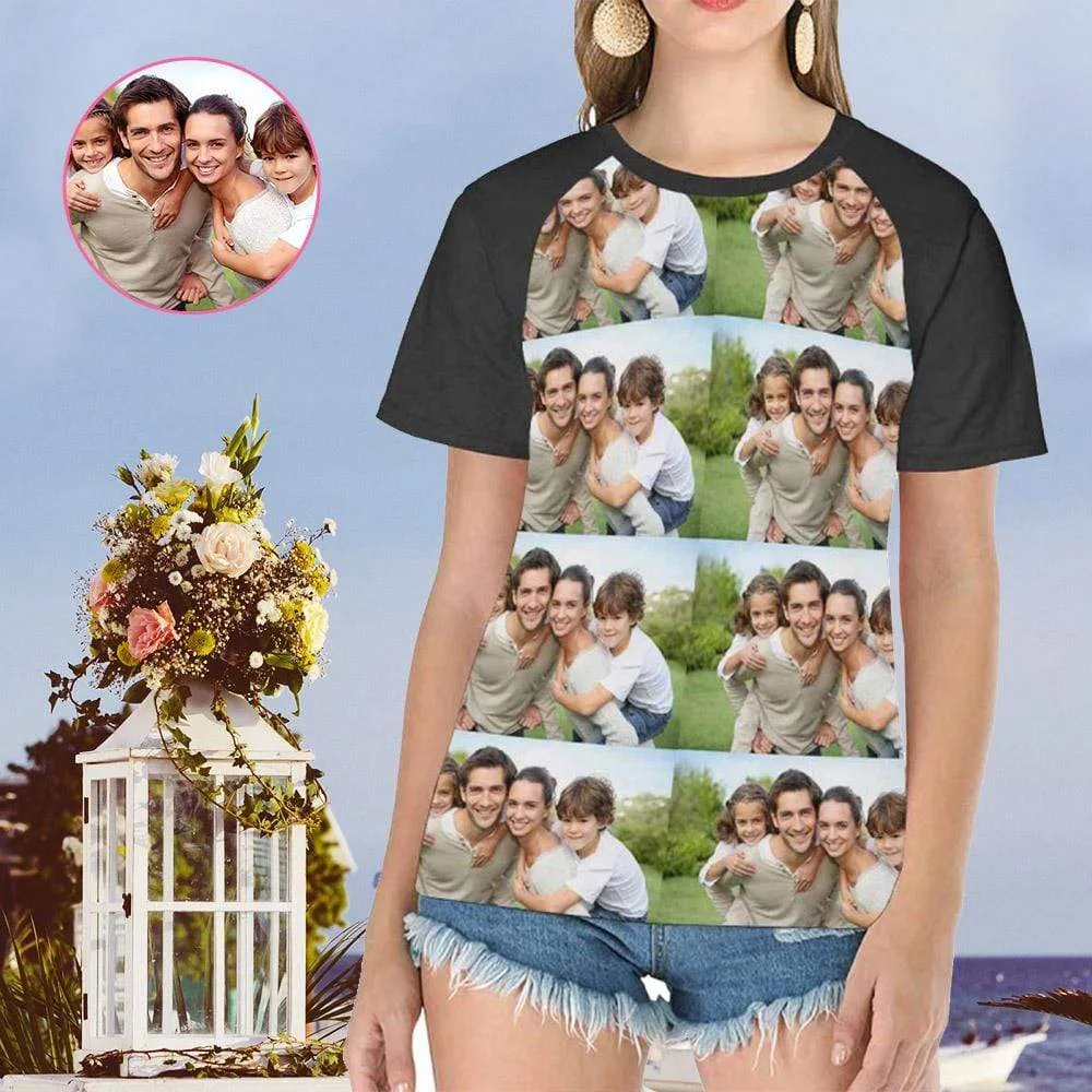 Custom Family Photo Tee Simple Women's All Over Print T-Shirt Design Shirts with Personalized Pictures