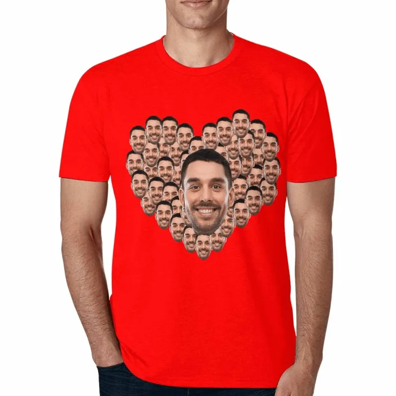 Custom Father Face Shirts Love Heart Shape Men's All Over Print T-shirt with Personalized Pictures