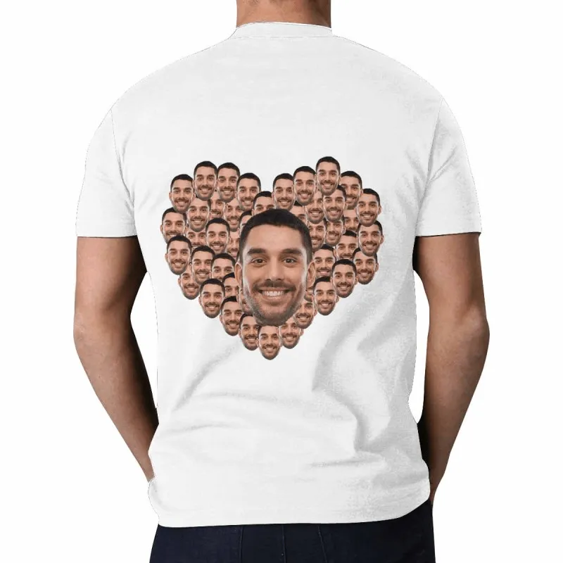 Custom Father Face Shirts Love Heart Shape Men's All Over Print T-shirt with Personalized Pictures