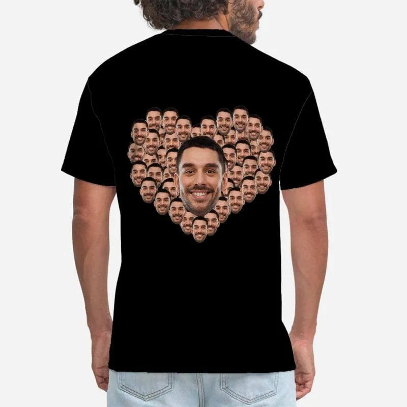 Custom Father Face Shirts Love Heart Shape Men's All Over Print T-shirt with Personalized Pictures