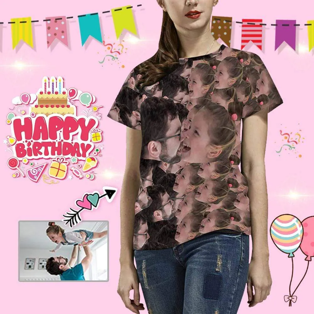 Custom Father&Daughter Face Shirt Women's All Over Print T-shirt Graphic Design Tee for Mother's Day