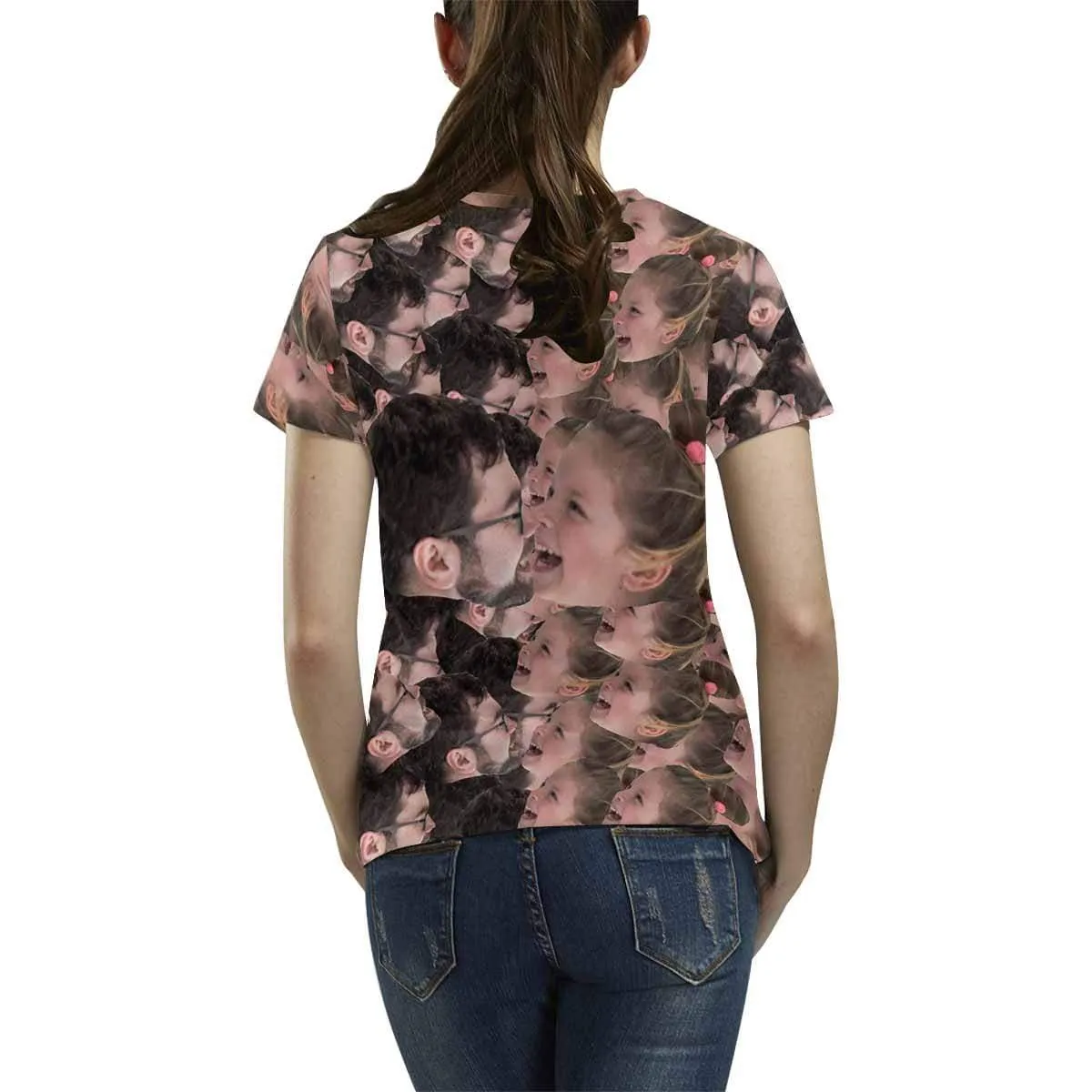 Custom Father&Daughter Face Shirt Women's All Over Print T-shirt Graphic Design Tee for Mother's Day
