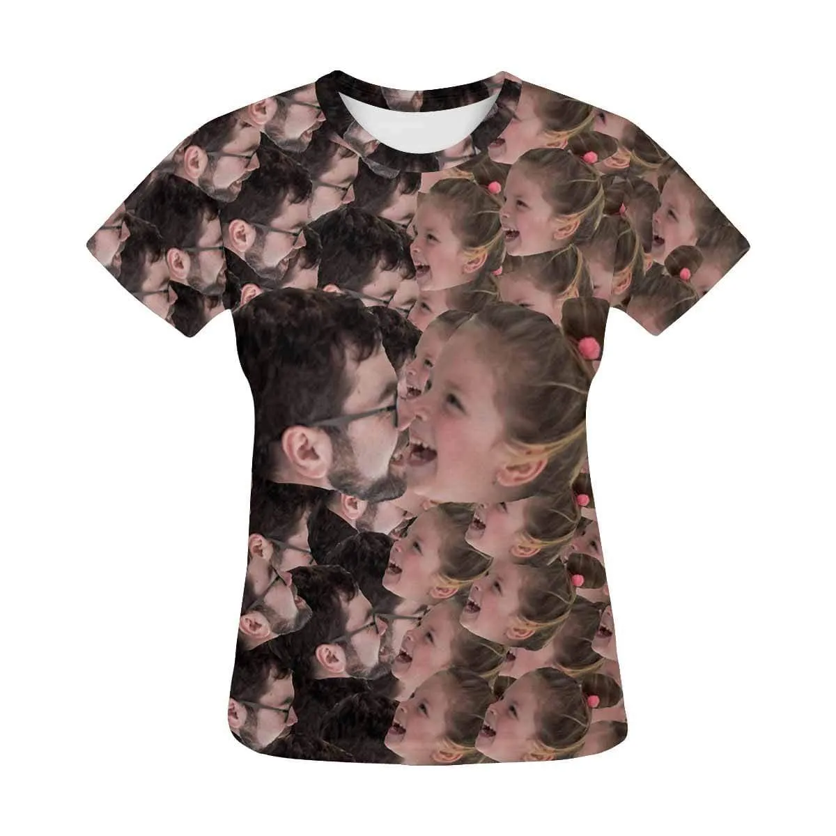 Custom Father&Daughter Face Shirt Women's All Over Print T-shirt Graphic Design Tee for Mother's Day