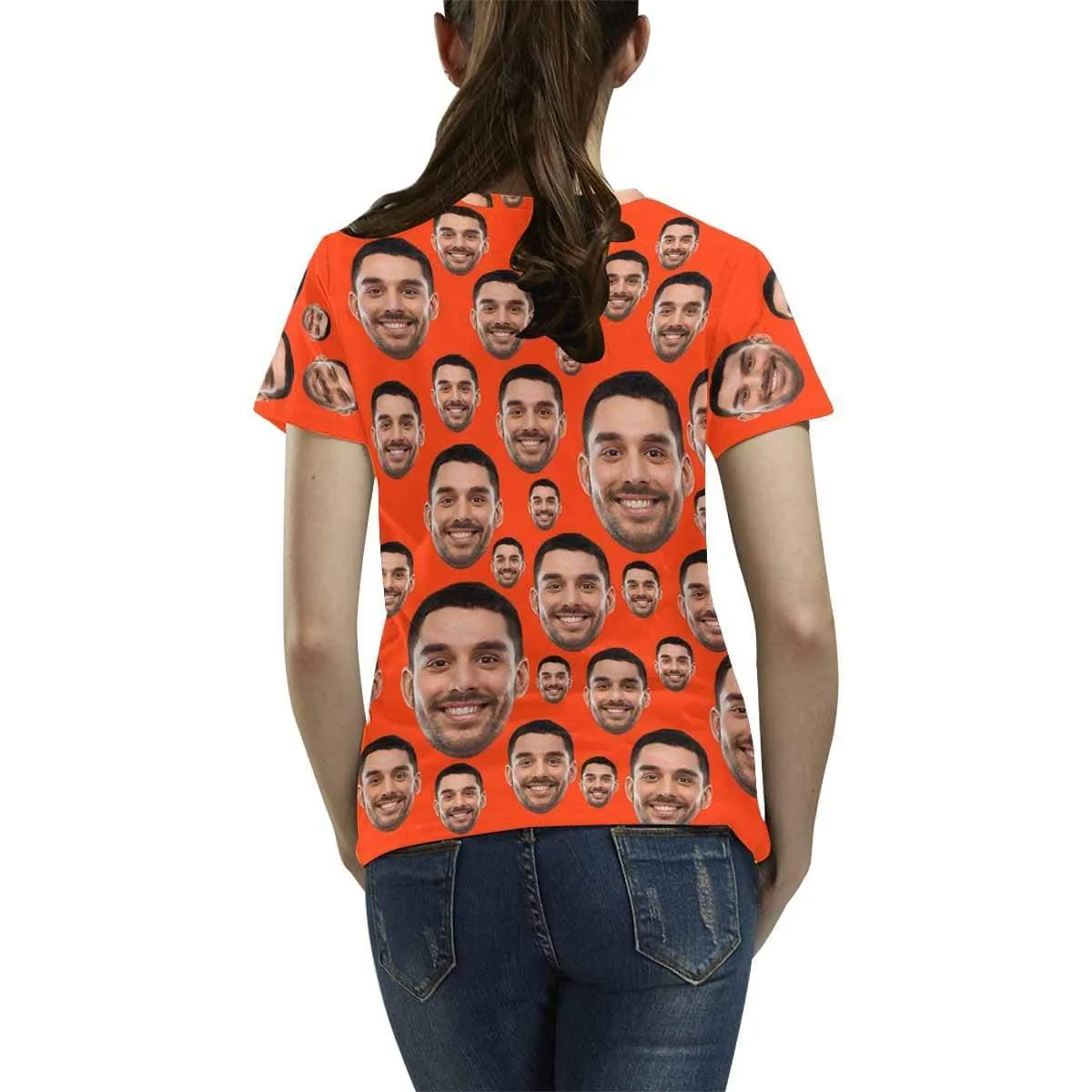 Custom My Face on A Shirt Red Simple Women's All Over Print T-shirt