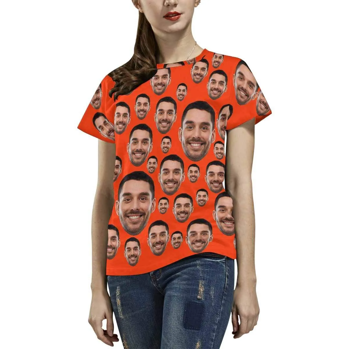Custom My Face on A Shirt Red Simple Women's All Over Print T-shirt