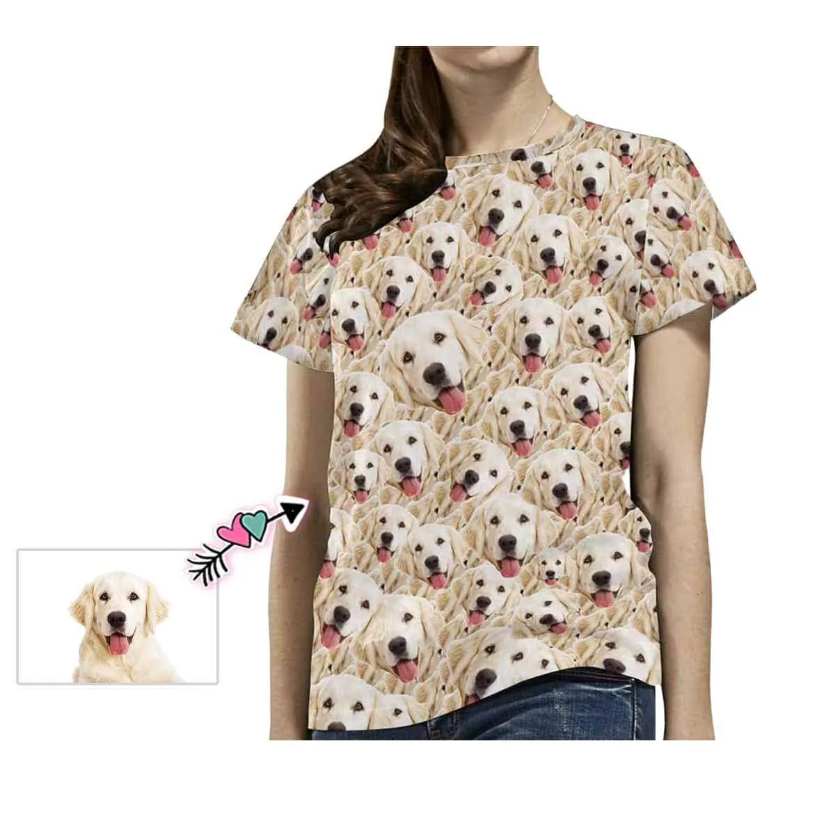 Custom Pet Face Tee Women's All Over Print T-shirt Personalized Your Own Shirts Gift for Female