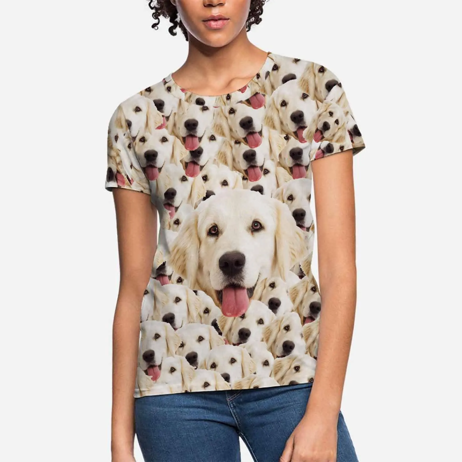 Custom Pet Shirts Personalized Face Tee Dog Photo on Shirts Women's All Over Print T-shirt Funny Gift