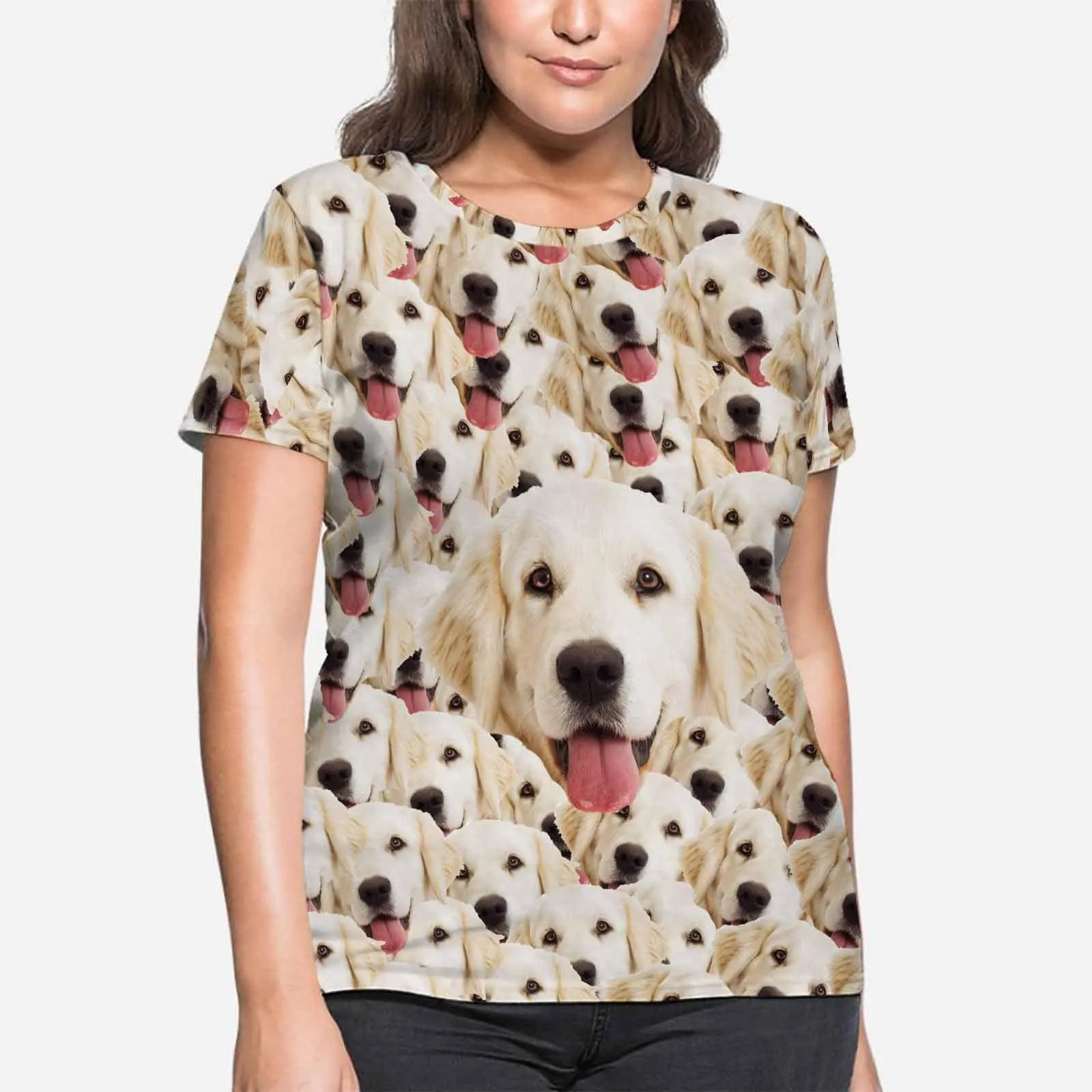 Custom Pet Shirts Personalized Face Tee Dog Photo on Shirts Women's All Over Print T-shirt Funny Gift