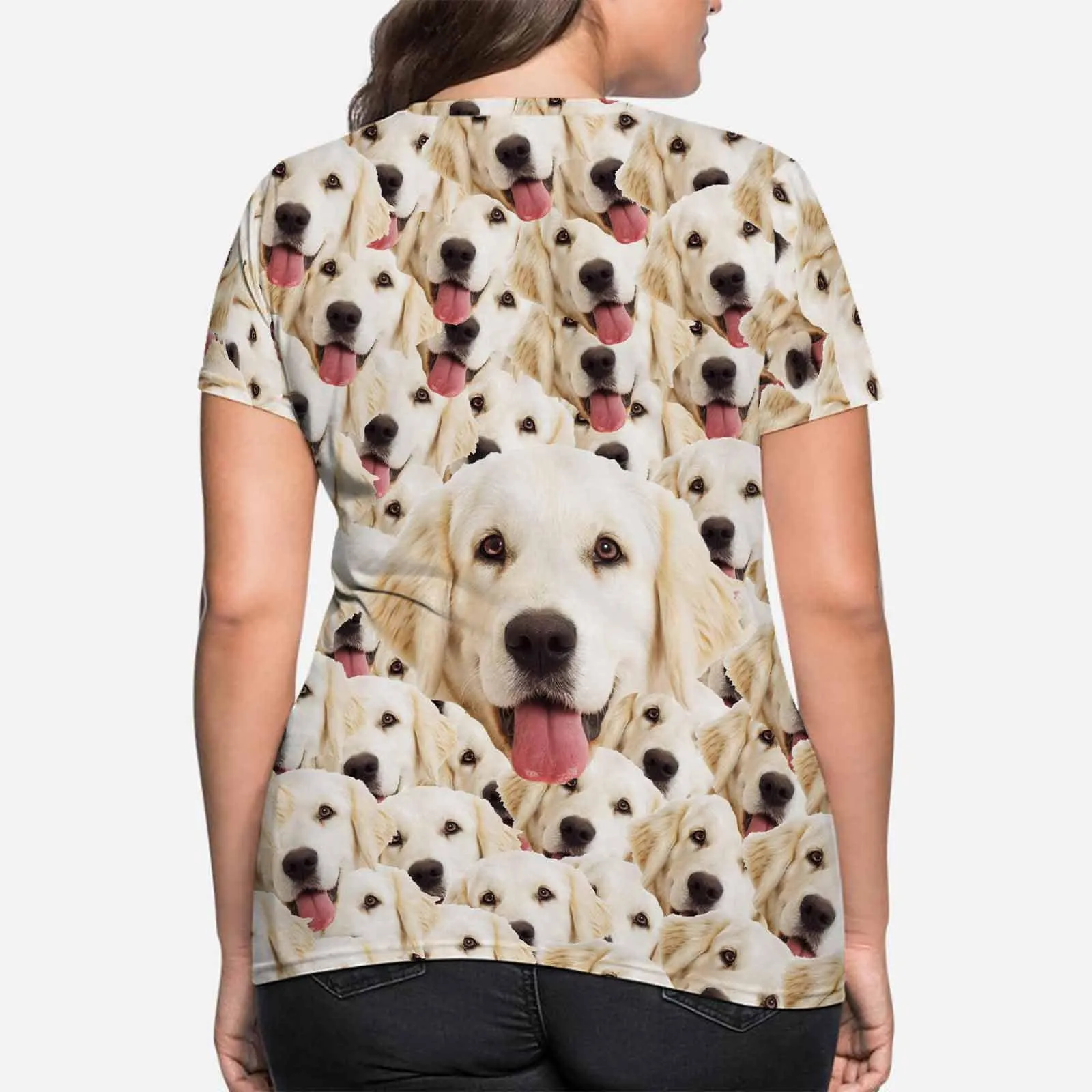 Custom Pet Shirts Personalized Face Tee Dog Photo on Shirts Women's All Over Print T-shirt Funny Gift