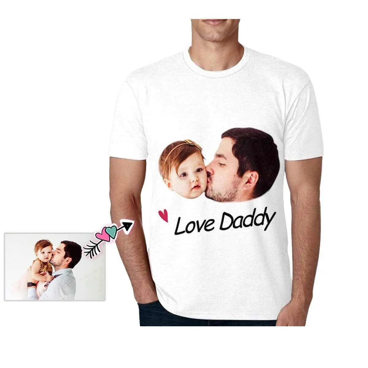 Custom Photo Love Daddy Tee Shirt Men's All Over Print T-shirt Put Your Faces on A Shirt for Father's Day Gift