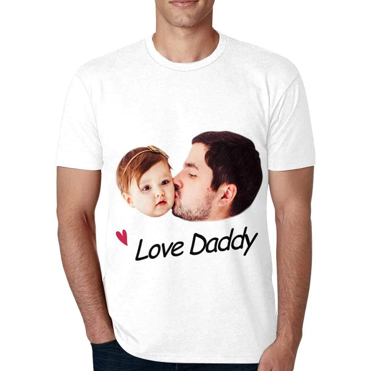Custom Photo Love Daddy Tee Shirt Men's All Over Print T-shirt Put Your Faces on A Shirt for Father's Day Gift
