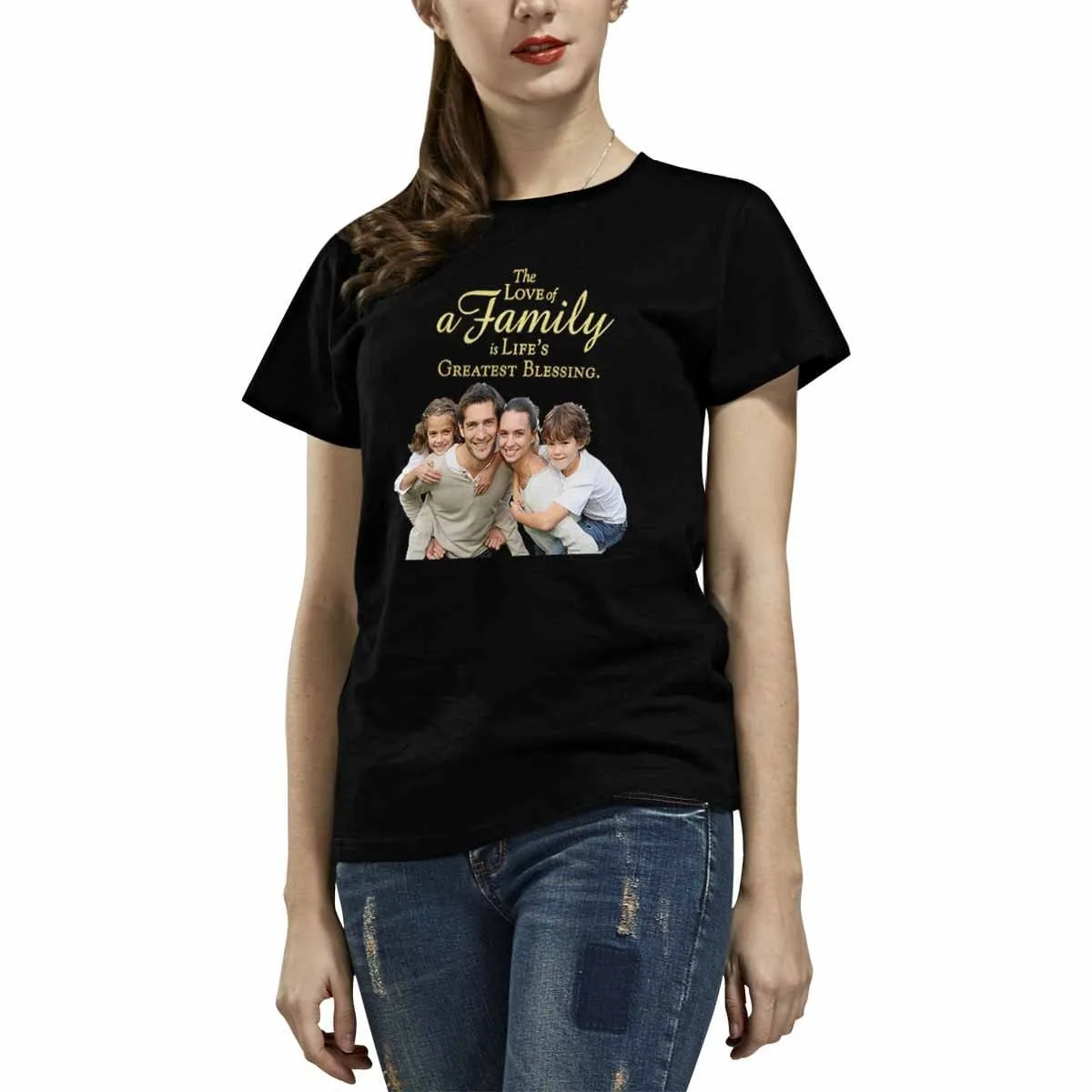 Custom Photo Shirt Blessing Family Women's All Over Print T-shirt Design Tee with Picture For Mum
