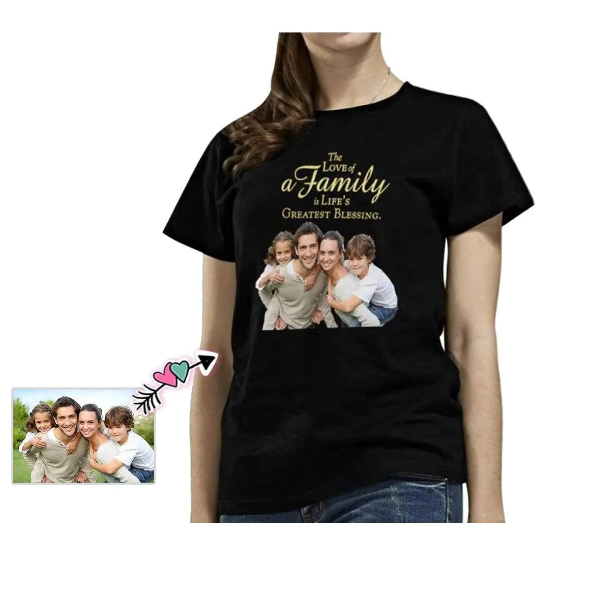 Custom Photo Shirt Blessing Family Women's All Over Print T-shirt Design Tee with Picture For Mum