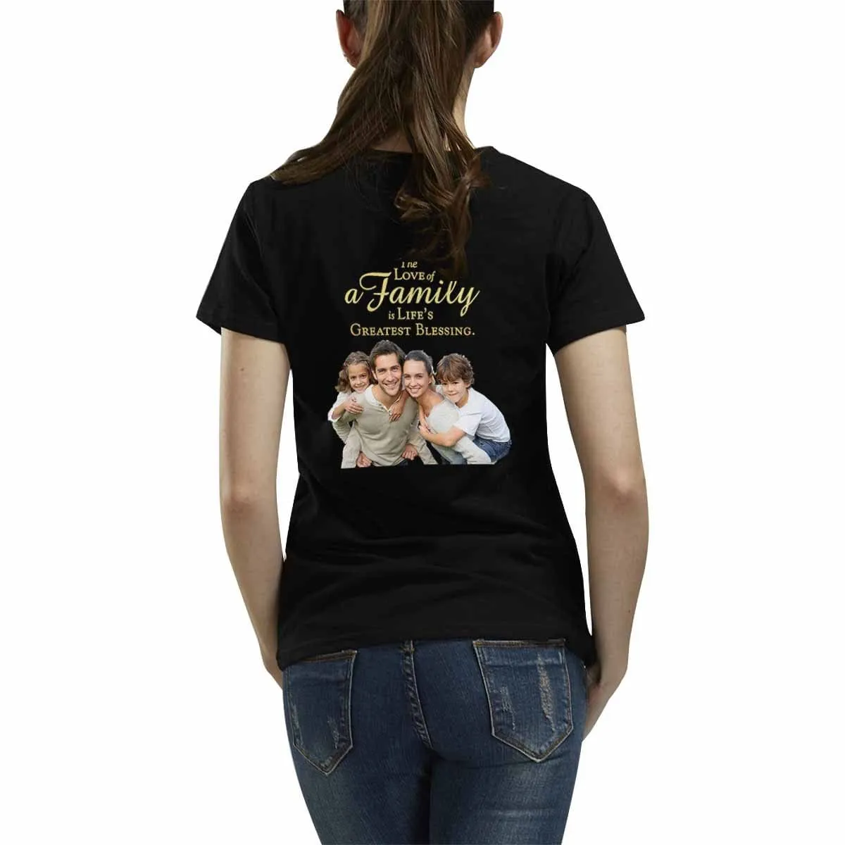 Custom Photo Shirt Blessing Family Women's All Over Print T-shirt Design Tee with Picture For Mum