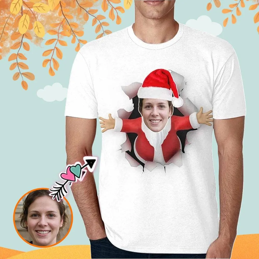 Custom Shirt with Face Santa Hole White for Him Perosnalized Men's All Over Print T-shirt