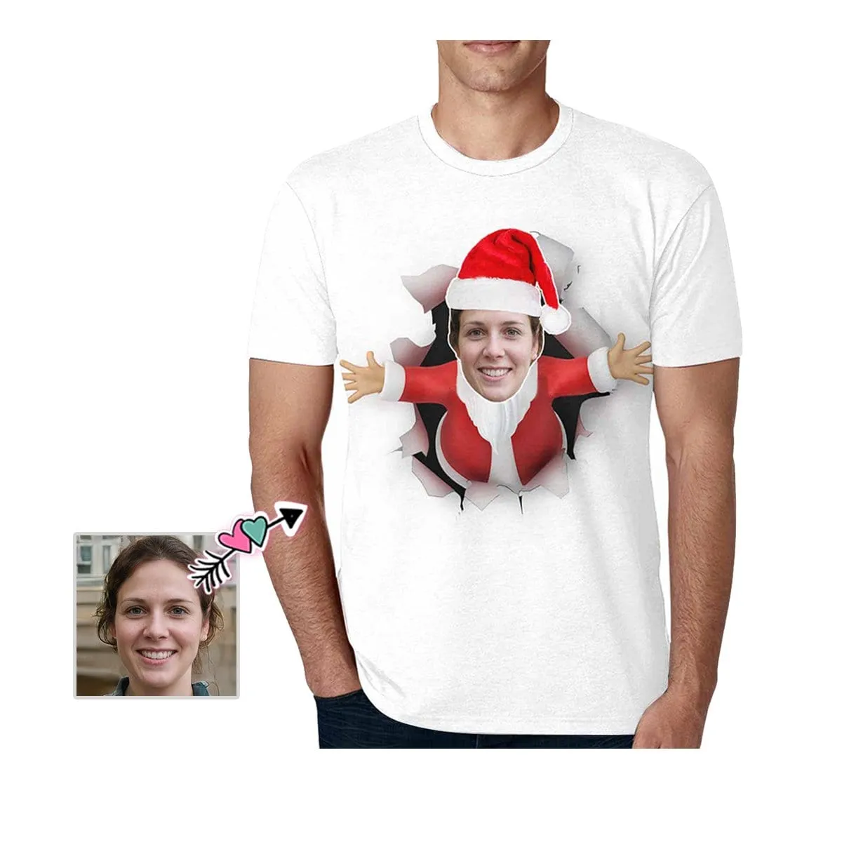 Custom Shirt with Face Santa Hole White for Him Perosnalized Men's All Over Print T-shirt