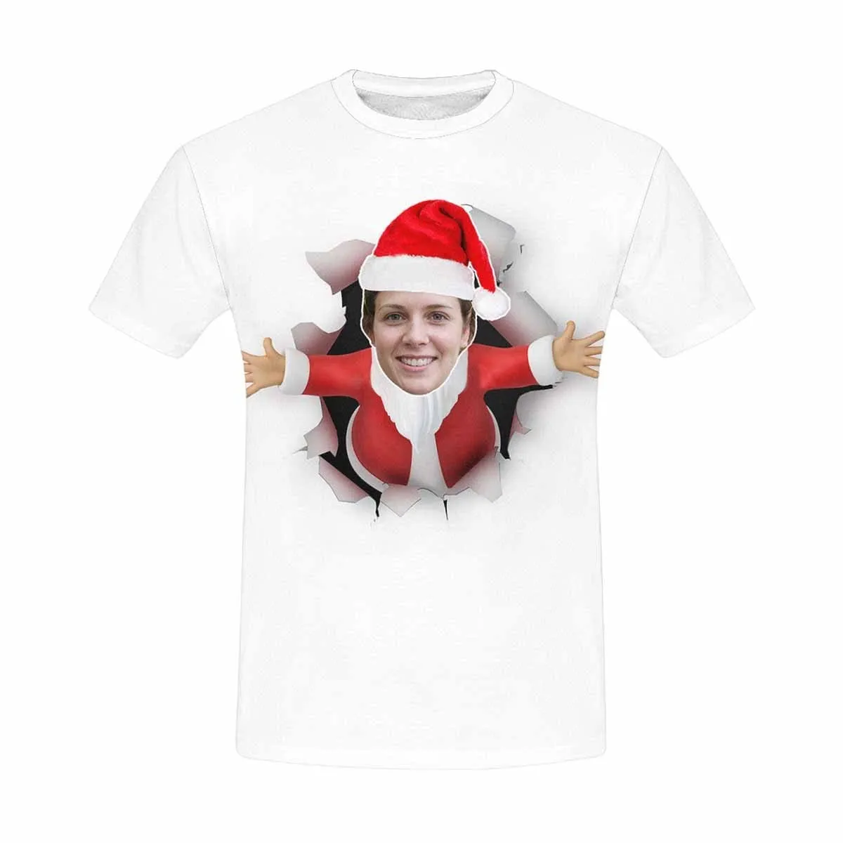Custom Shirt with Face Santa Hole White for Him Perosnalized Men's All Over Print T-shirt