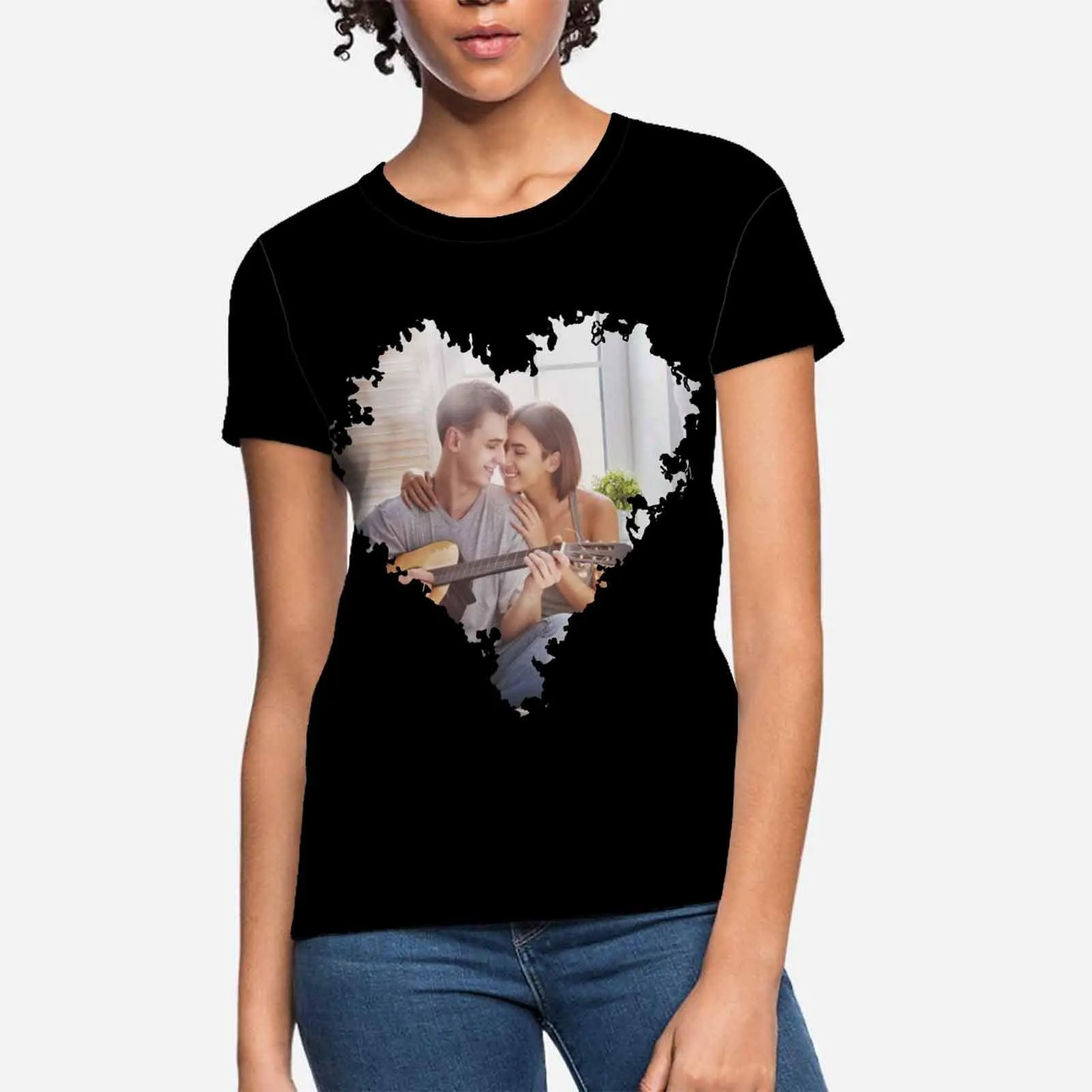 Custom Shirts with Personalized Pictures Loving Couple Women's All Over Print T-shirt for Her