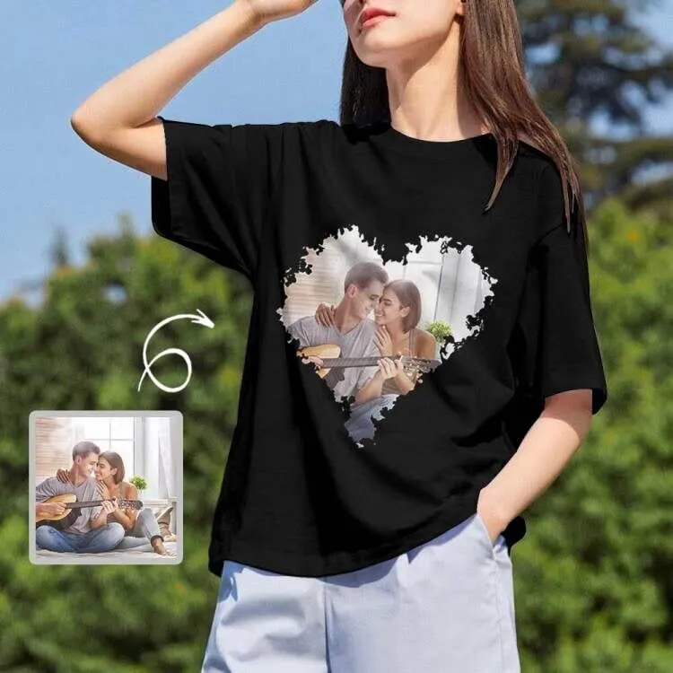 Custom Shirts with Personalized Pictures Loving Couple Women's All Over Print T-shirt for Her