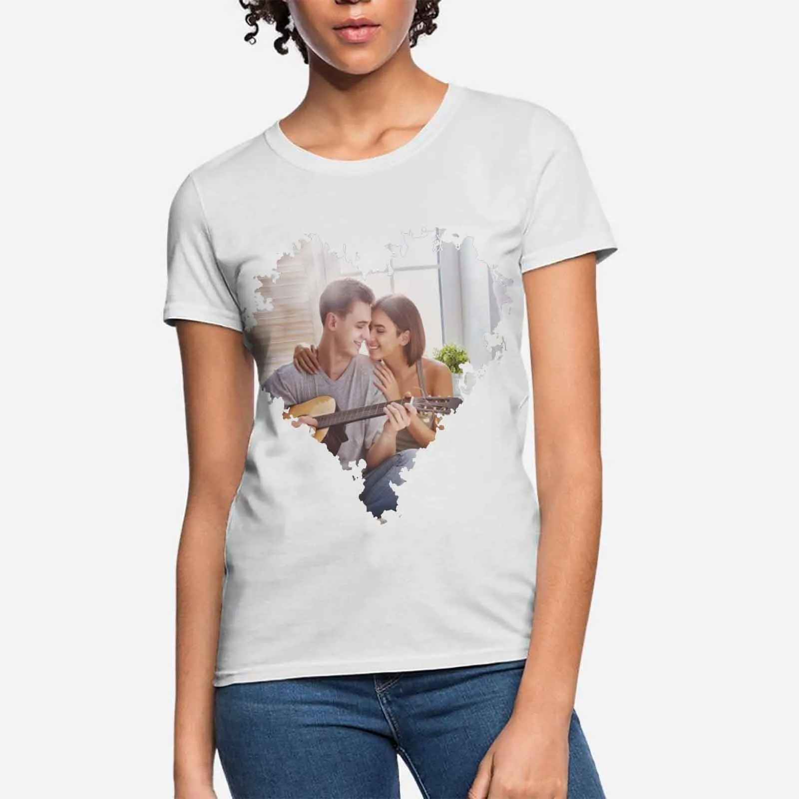 Custom Shirts with Personalized Pictures Loving Couple Women's All Over Print T-shirt for Her