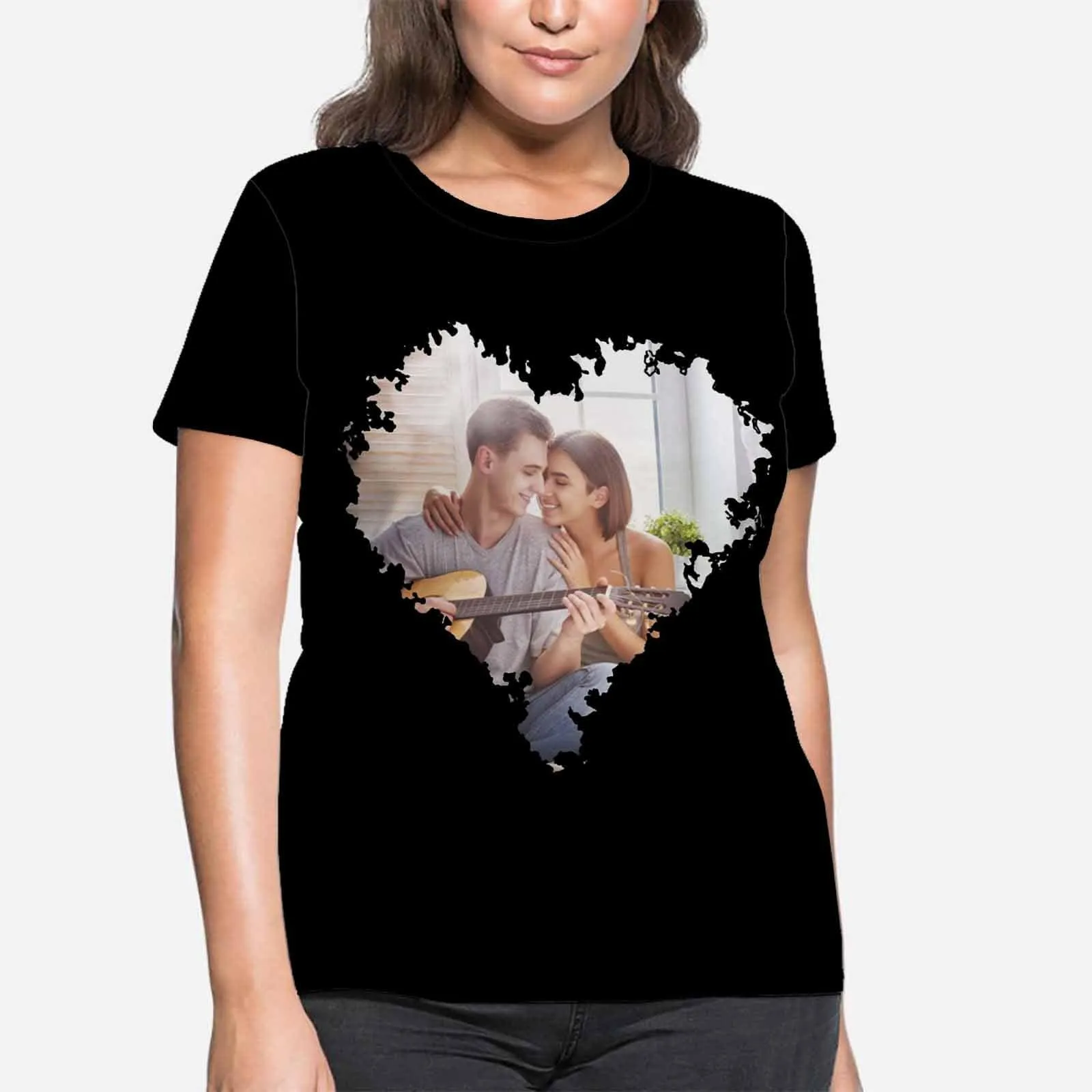 Custom Shirts with Personalized Pictures Loving Couple Women's All Over Print T-shirt for Her