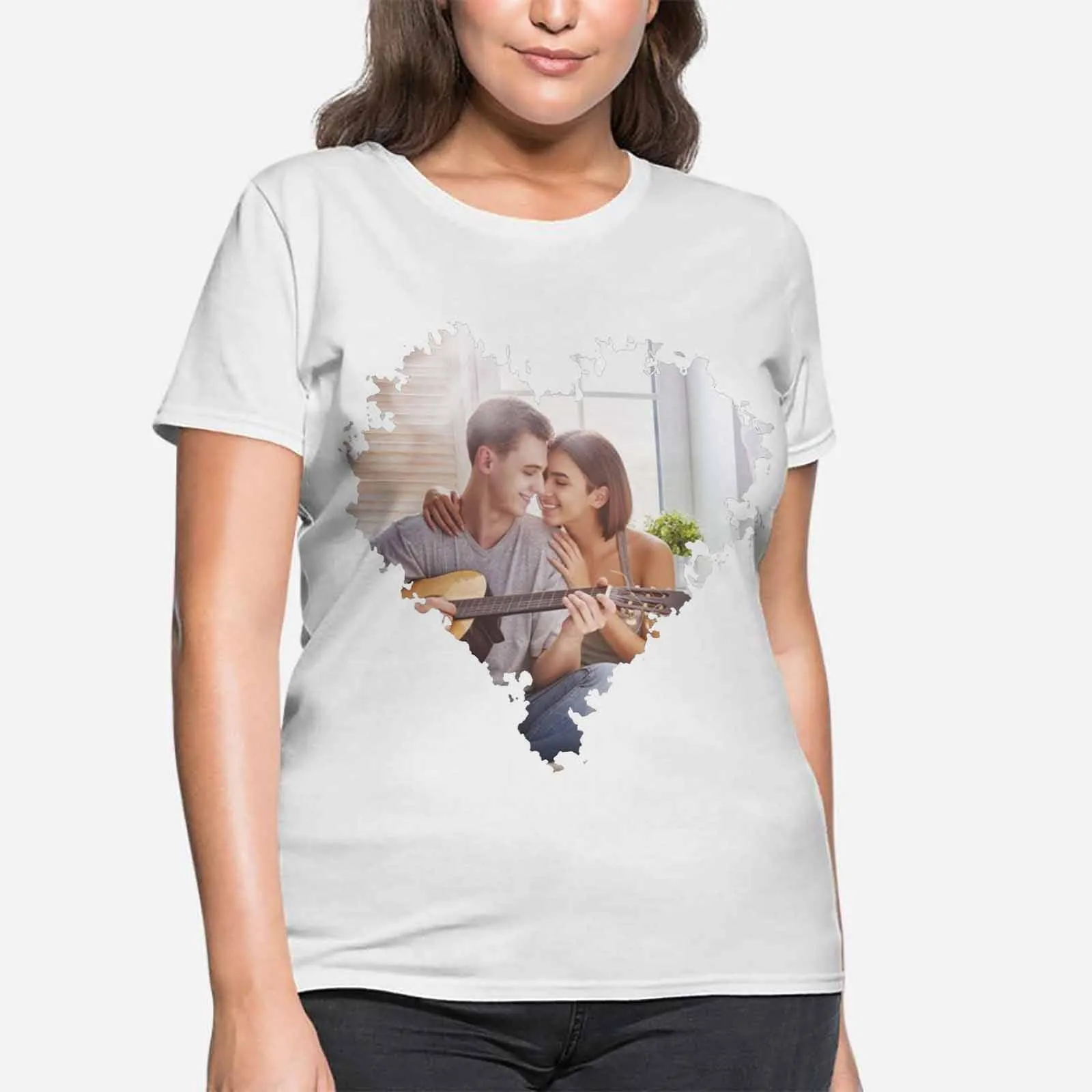 Custom Shirts with Personalized Pictures Loving Couple Women's All Over Print T-shirt for Her