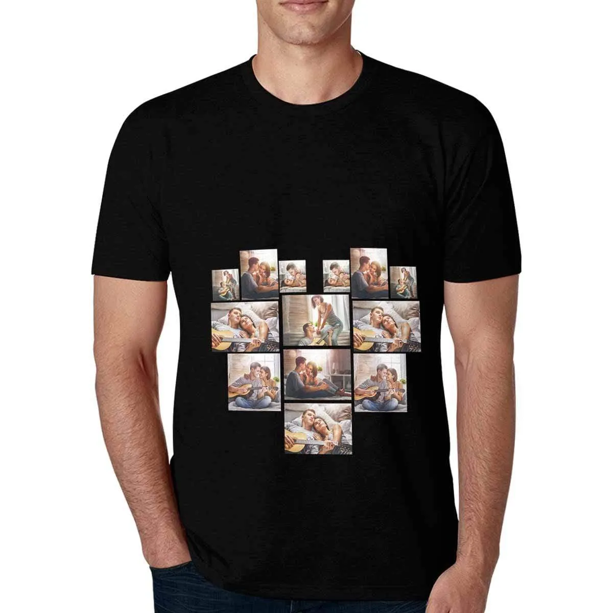 Custom Shirts with Photo Love Stitching Couple Men's All Over Print T-shirt with Personalized Pictures