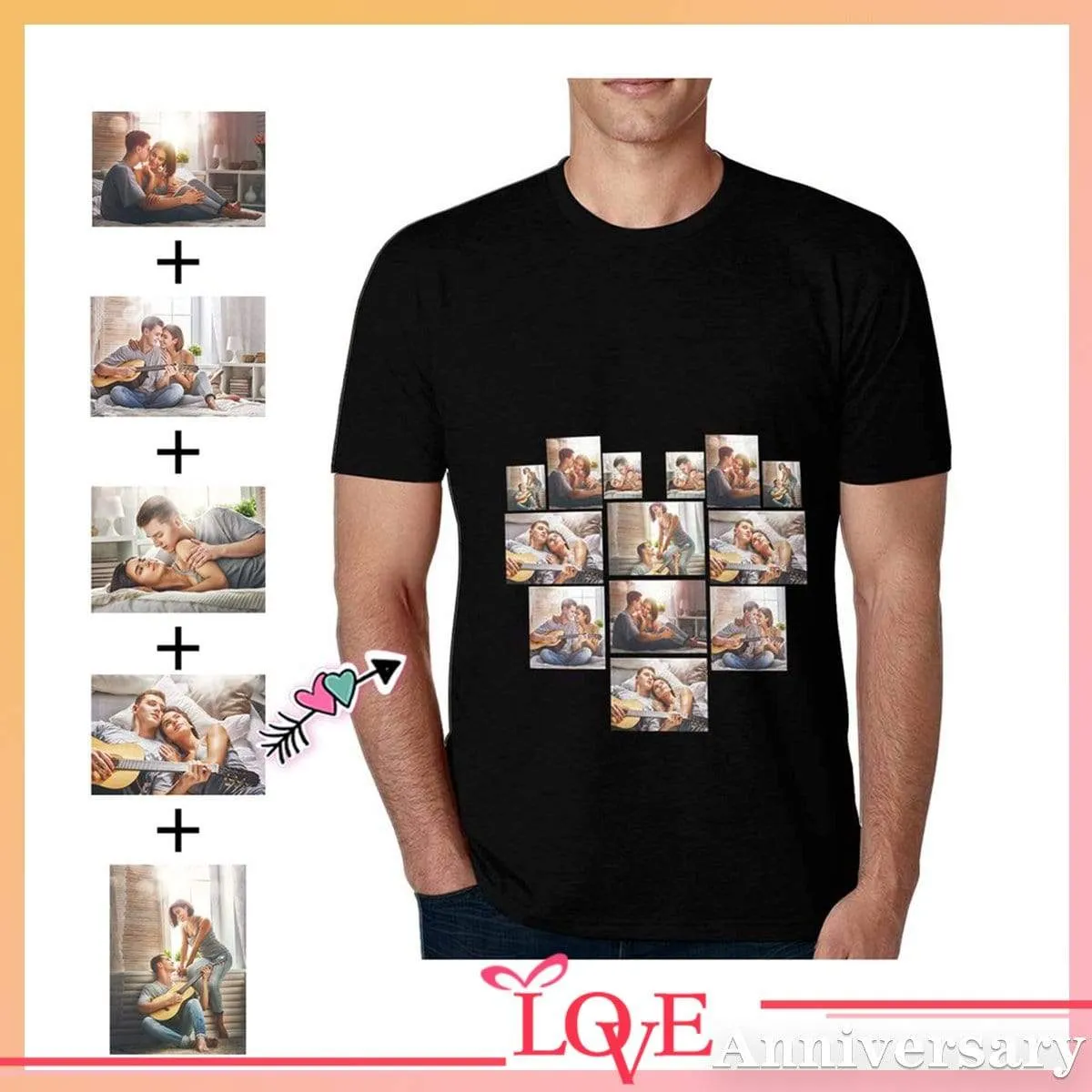 Custom Shirts with Photo Love Stitching Couple Men's All Over Print T-shirt with Personalized Pictures